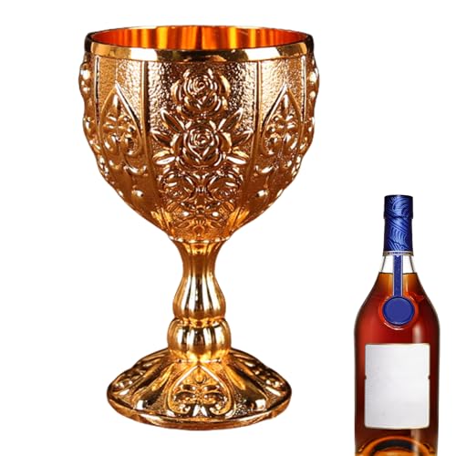 Zinklegierung Wein Becher - Retro Mini Pokal Graviert, Stilvoller Antik Trinkkelch Mit Blumenmuster | Edles Deko Stück Für Bar Küche Wohnzimmer Party Ausstellung Sammlung Vitrine Event Feier Abendgese