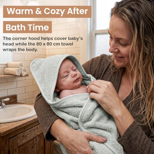 Image of 100% Organic Cotton Hooded Woven Towel for Toddler Unisex 31x31 in