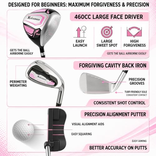 Image of XDriveMax Men's & Women's Complete Golf Clubs Set (11-Piece Package), Lightweight Graphite /Steel Shafts, 460cc Driver, 3 Wood, Hybrid, 5-9 Iron+PW+SW, Blade Putter, Deluxe Stand Bag (Right /Left Hand)