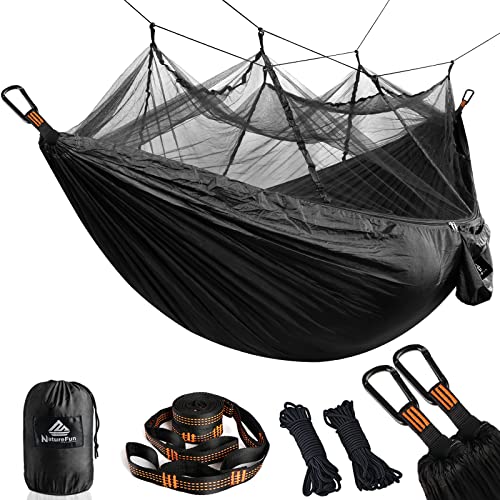 NatureFun Mosquitero Hamaca Ultra Ligera para Viaje y Camping | 300kg de Capacidad de Carga,Transpirable, Nylon de Paracaídas de Secado Rápido | 2 x Mosquetones Premium,4 x Correas de Nylon Incluidas