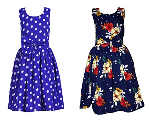 Image of Casual Frock for Baby Girls,Blue Printed and Olive Printed,Pack of 2