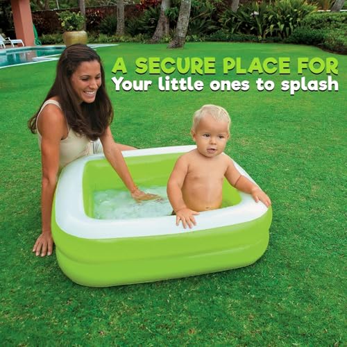 Image of Pivalo 3 Feet Square Inflatable Swimming Pool Bathtub with Electric Pump for Kids and Toddlers Outdoor, Garden, Summer Party (0-5 Years Kids, Green)