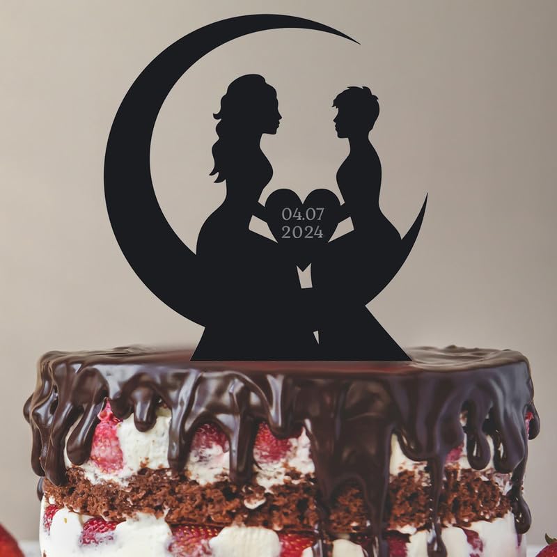 CARISPIBET Wedding Cake Topper - Two Crossed Diamond Rings With "Mr & Mrs" Acrylic Decoration, Black - View #8