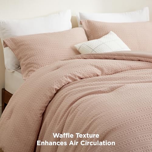 Image of Bedsure 2 piece Comforter Set,Waffle Comforter Set Twin, All Seasons Dusty Pink Bedding Comforter Set,1 Waffle Weave Comforter (68 inchx88 inch) and 1 Pillow Sham (20 inchx26 inch+2 inch)