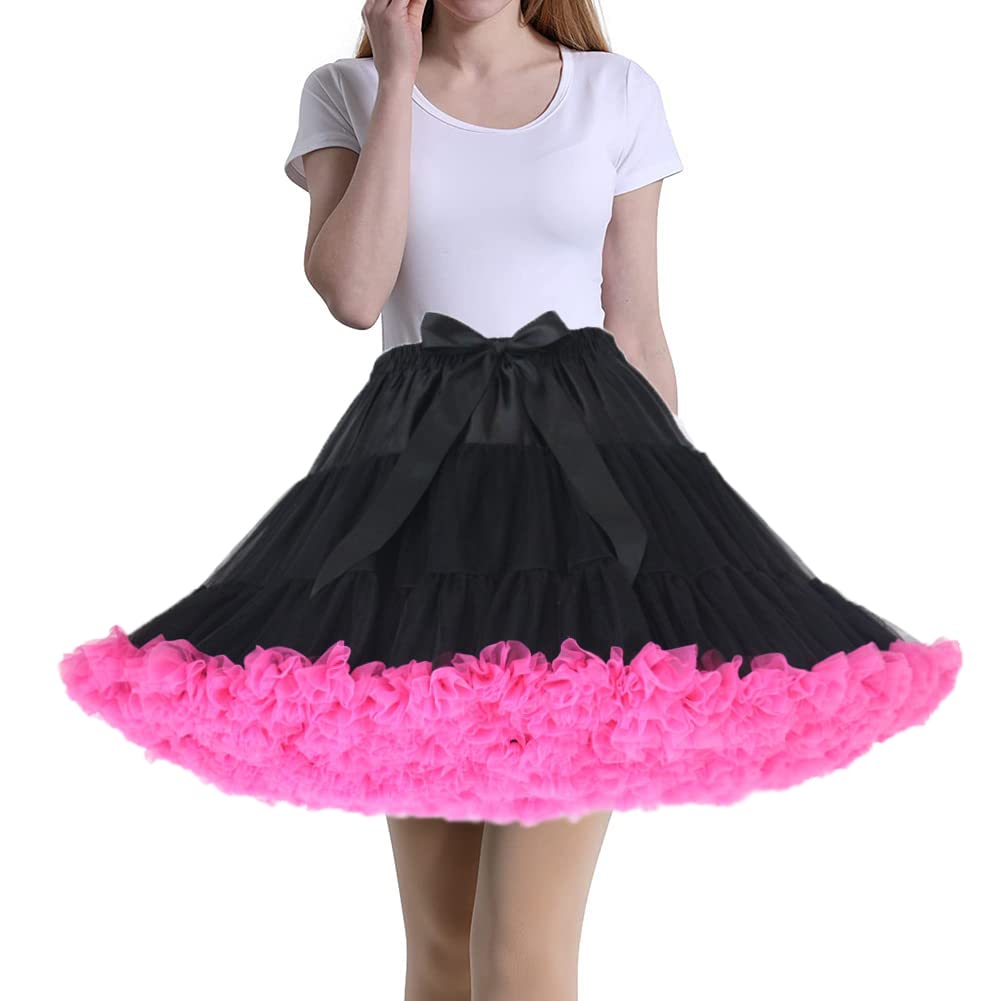Tmade Women's Blackrosered Tulle Petticoat Tutu Party Multi-Layer Puffy Cosplay Skirt, Length 40Cm, Waist 56-100Cm