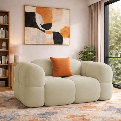 Image of Casaliving Vetras Modern Velvet Bubble Cloud Sofa, Tufted Design Upholstered 1 Seater Sofa Set for Living Room, (Cream Colour) Premium Velvet Fabric Sofa