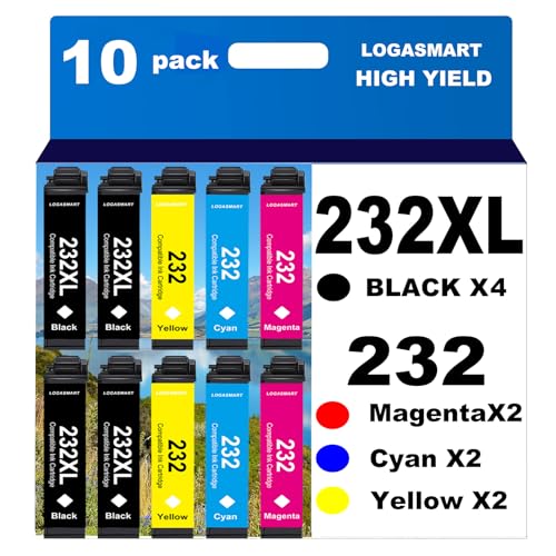 LOGASMART 232XL Remanufactured for Epson 232XL Ink Cartridges Combo Pack 232 XL T232 XL for XP-4200 XP-4205 Workforce WF-2930 WF-2950 Printer 10pack