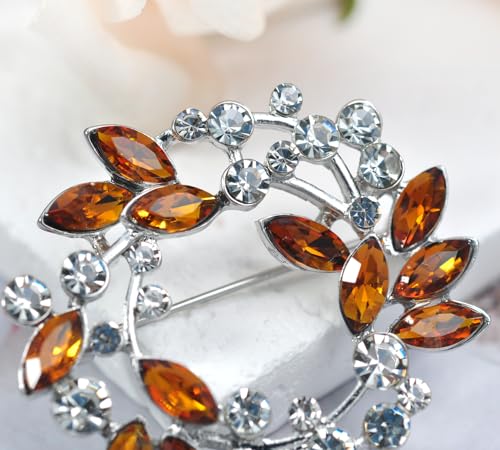 Image of Gyn&Joy Clear Crystal Rhinestone Floral Wreath Pin Brooch BZ005