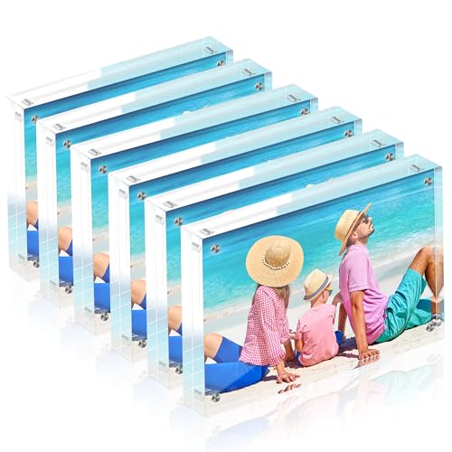 Fisnish 5x7 Acrylic Picture Frame Set of 6 20mm Thick Double-Sided Transparent Magnetic Frameless Photo Frame Desktop Freestanding Display for Office or Home Decor