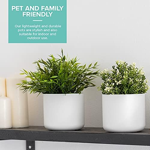 LIVIVO Flower and Plant Pots Plain Round Design Weather Resistant Indoor Outdoor Use Durable Plastic Modern Decorative Perfect For Kitchen Home Garden Patio Herbs (White, 1)