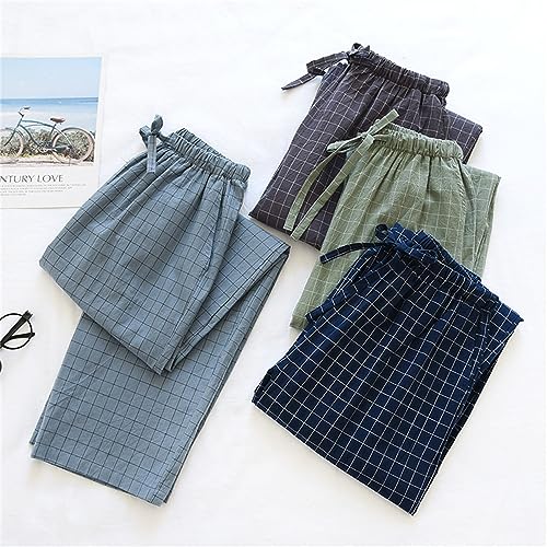 Men's Comfy Soft Cotton Knit Pajama Pants Drawstring Plaid Pant Long Lounge Sleep Bottoms Linen Beach Touser4