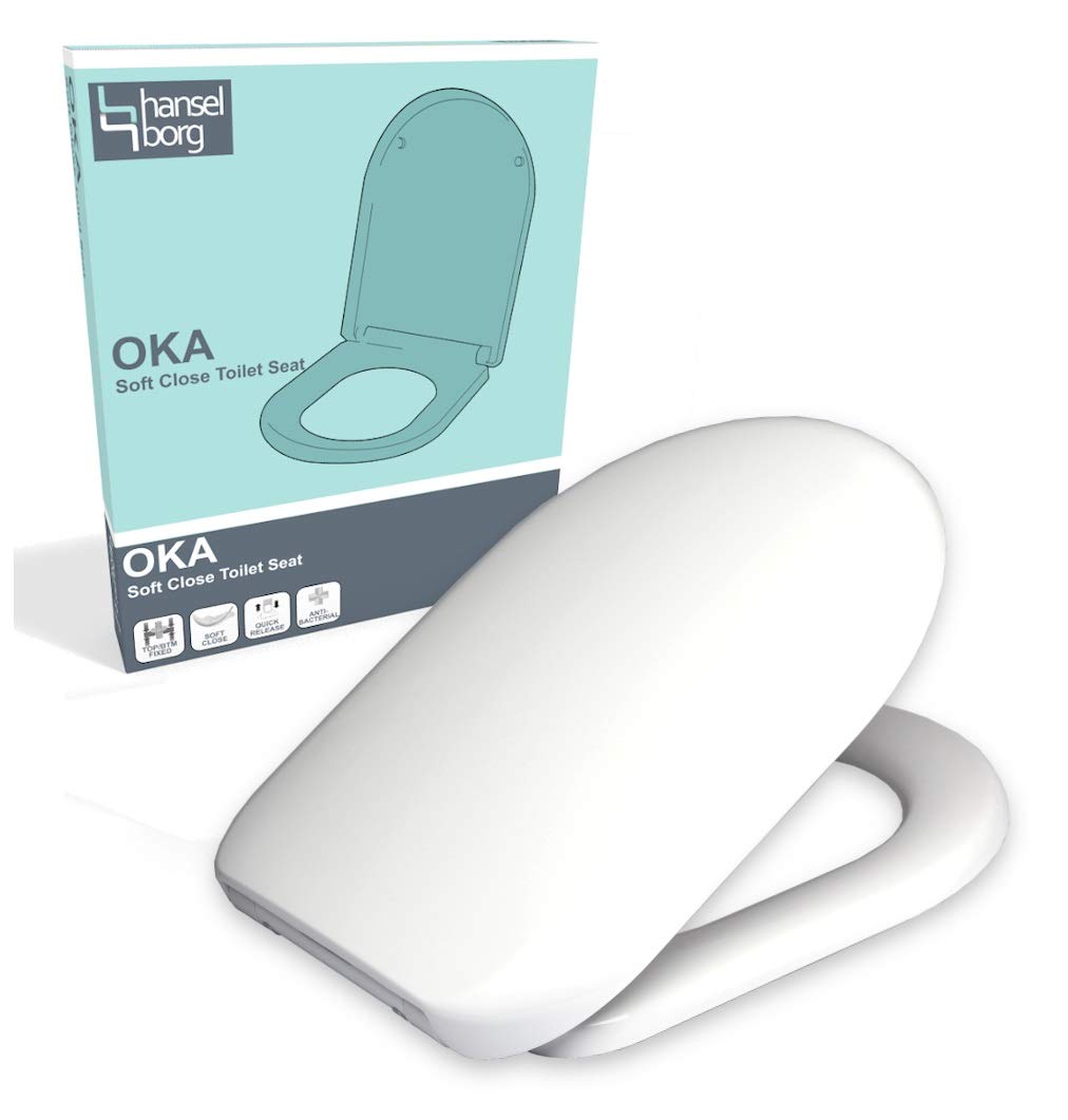 Hansel Borg White Hansel-Borg D Shaped Soft Close Duroplast Toilet Seat With Top/Bottom Fix And One-Button Quick Release, Easy Clean Anti-Bacterial