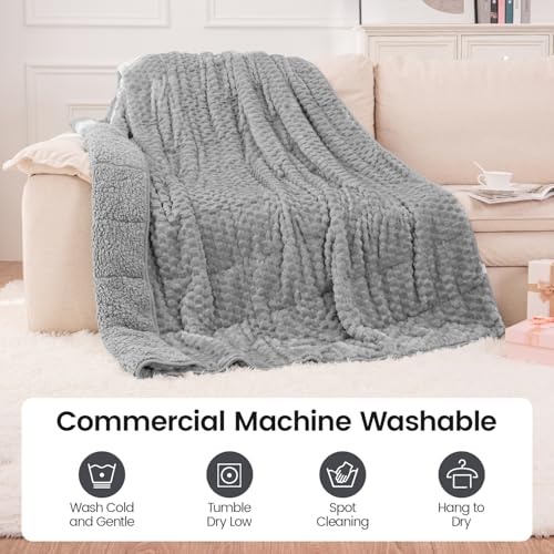 Image of Super Fuzzy Soft Fleece Sherpa Weighted Blanket 15 lbs for Adults, 3D Imitation Turtle Shell Luxury Weighted Throw for Better Sleep, Dual Sided Cozy Heavy Blankets for Couch Bed, Grey, 48 inch x 72 inch