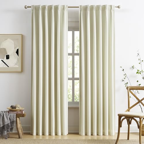 MAIHER 90 Inches Long Full Blackout Pinch Pleat Curtains, Linen Look Cream Back Tab Curtains 2 Panels Set, Heat Saving Double Pleated Drapes for Bedroom Living Room, 40" W x 90" L - Image 2