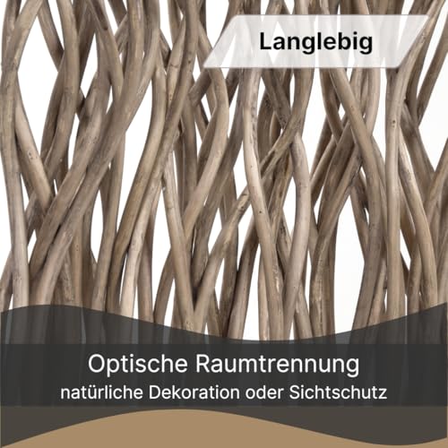 DESIGN DELIGHTS Weiden RAUMTEILER Wave | Weidenholz, 170x40cm (HxB) | Paravent aus Weidenzweigen, Raumtrenner, Stellwand, Raum Trennwand | Farbe: grau