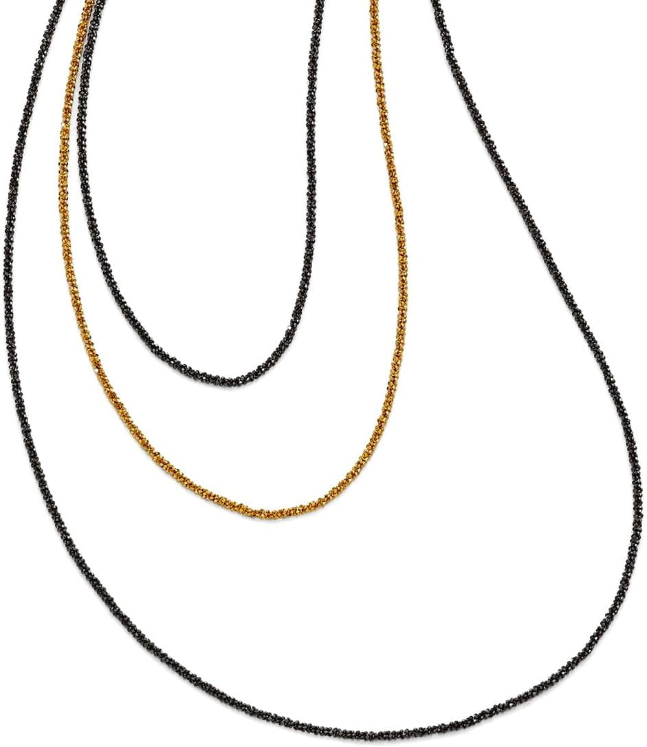 JewelryWeb 925 Sterling Silver Textured Ruthenium plating Ruthenium and Gold Plated 3 Strand Necklace 18 Inch Strand Necklace for Women
