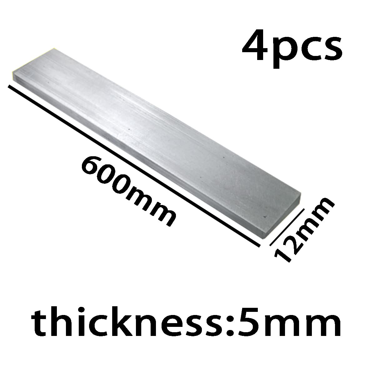 Aluminium Aluminium Flachstange/Platte 4 Stück Aluminium-Flachstangen 6061, Vollwalzwerk, Länge 600 mm, Breite 12 mm(5mm*12mm*600mm)