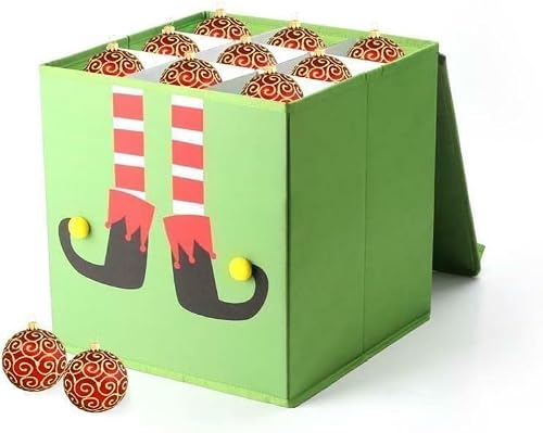 Skyte Skyte® Christmas Collapsible Santa Elf Storage Box, 28 Cm, For Plush Decorations, Baubles, Ornaments, Lights, Tree, And More Christmas Decorations (Elf)