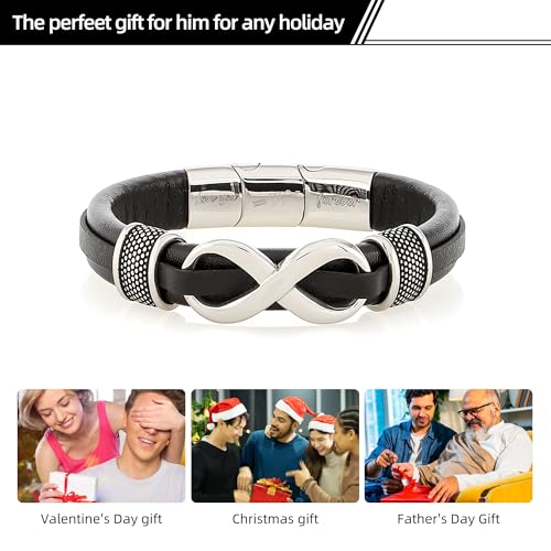Pulsera de cuero para hombre ajustable con grabado miniatura 6