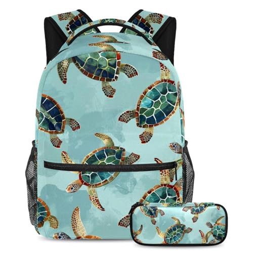 Sac à dos ergonomique tortue tropicale grande capacité pour soulager le dos des étudiants