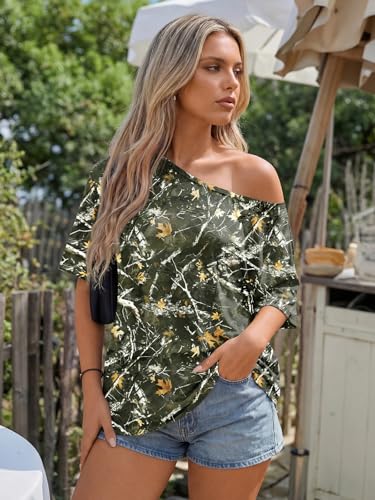 Image of Trendy Queen Womens Off the Shoulder Tops Oversized Summer T-Shirts 2026 | Breathable Strenchy Comfort Material Short Sleeve Basic Oversized Tees Casual Workout Gym Y2k Going Out Clothes
