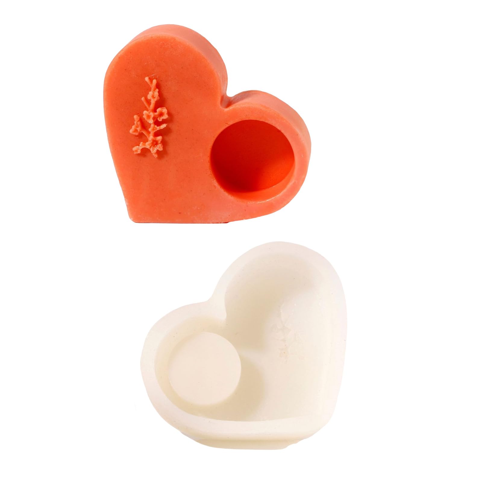 Oxxggkao Embossed Heart Shaped Silicone Holder Molds Epoxy Resin Silicone Molds for Tealight Holder Candlestick Soap Resin Epoxy