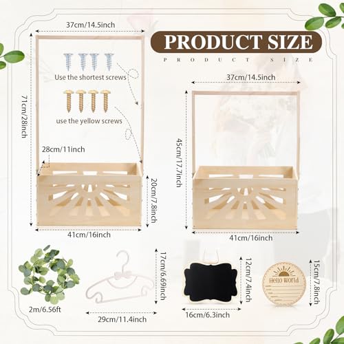 Image of 11 in 1 Wooden Baby Shower Crate Closet, Baby Basket Kit with Adjustable Handle Garland Hanger Chalkboard for Newborn New Parent Pregnancy