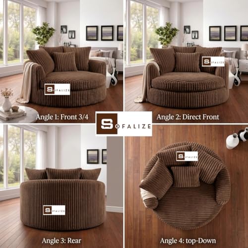 Image of SOFALIZE - Modern Barrel Accent with Pillows Round Sofa Combines Contemporary Design Oversize Arm Chair Cozy Club Chair for Bedroom, Living Room, Lounge, Hotel & Office, Hallways Sofa (Hazel)