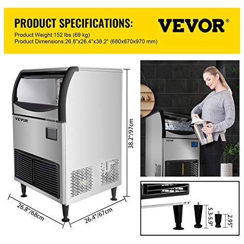Vevor Commercial Ice Maker Machine, Wifi Control 300Lbs/24H 121Lbs Large Storage Ice Machine With Upgraded Lcd Panel, Secop Compressor, Air-Cooled, Include 2 Water Filters, Water Drain Pump, 2 Scoops #TOP6