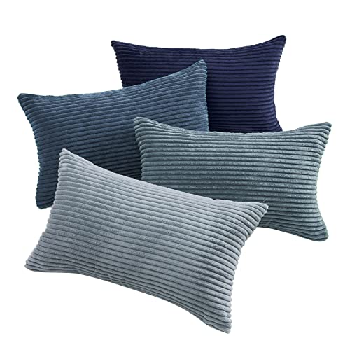Topfinel Fundas de Cojines 30x50 Funda para Cojin Decoracion Hogar Sofa Cama Sillas Jardin Salon de Estar Dormitorio Habitación de los niños Pana Modernos Azul 4 Piezas Cover