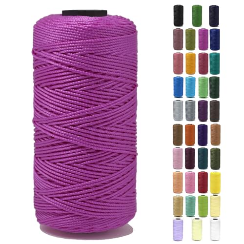 Tsuisho 1.5mm x 219 Yards Polyester String Cord for Knitting and Crochet, 100% Polypropylene Macrame Cord for Hats, Bags, Purses, Shoes, Plant Hangers, DIY Crafts - Fuchsia Pink