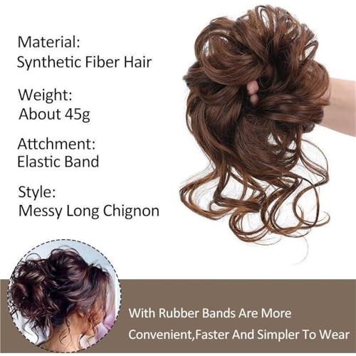Chignon élastique blond clair en postiche cheveux ondulés messbuns