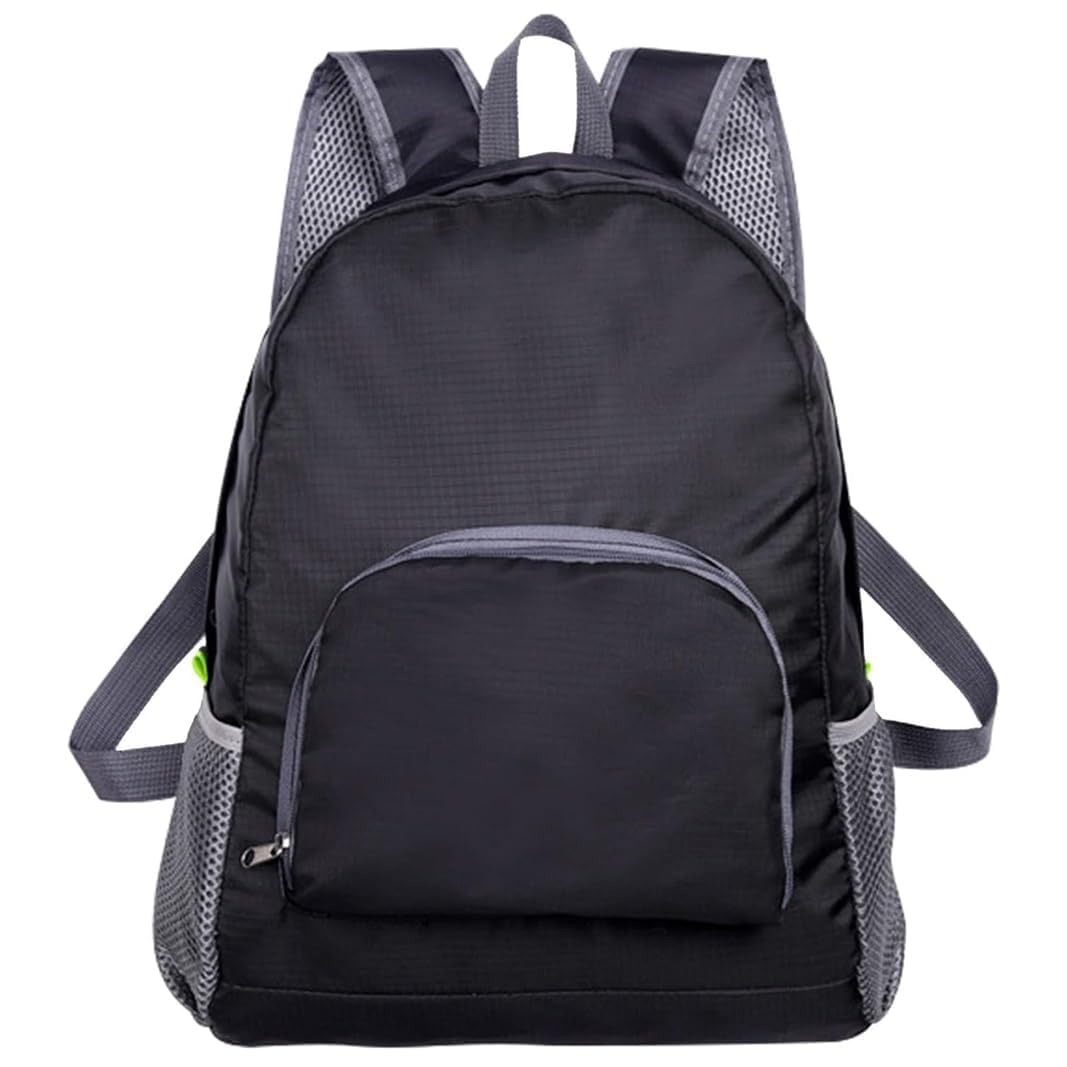 strrng Black Foldable Backpack, Durable Nylon Hiking rucksack with Laptop Compartment, Lightweight Waterproof Backpack for Travel, Versatile Backpacks Mens Womens for Outdoor Camping College Work