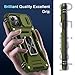 DEERLAMN Case for iPhone 15 with Slide Camera Cover + Screen Protector (2 Packs), Rotated Ring Kickstand Military Grade Shockproof Protective Cover-Olive Green