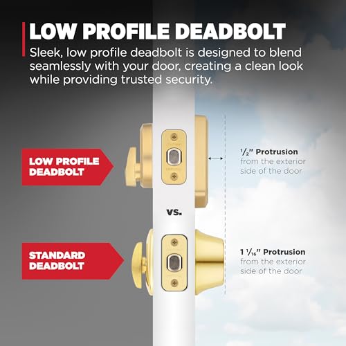 Image of Kwikset Brentford Front Door Lock Handle and Deadbolt Set, Entry Handleset Exterior with Sedona Reversible Lever, Satin Brass, Pick Resistant SmartKey Rekey Deadbolt Security