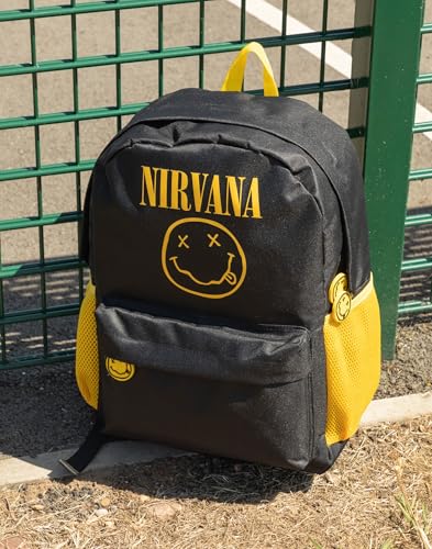 Nirvana Unisex Black Logo Backpack | Durable Fabric with Front Pocket & Side Mesh Pockets Bag Music Band Merch4