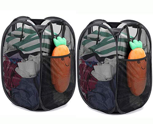 KuTi Kai Lot de 2 paniers à linge pliable en maille avec poignées de transport pour vêtements et jouets Noir Cover