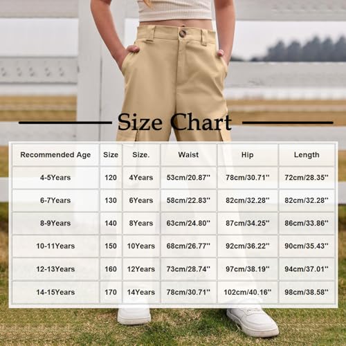 Beessbest Girls Cargo Pants Wide Leg Streetwear Boys Kids Pants with Pockets High Waist Trendy Jogger Trousers 4-15 Years2