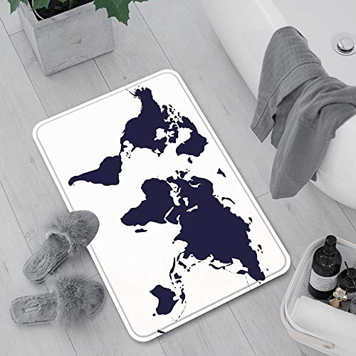 Rutschfeste Badematte 60 x 100 cm,Karte, Indigofarbene Grafikkarte der Welt Lebendige Darstellun,Maschinenwaschbare Badematte, Badvorleger mit