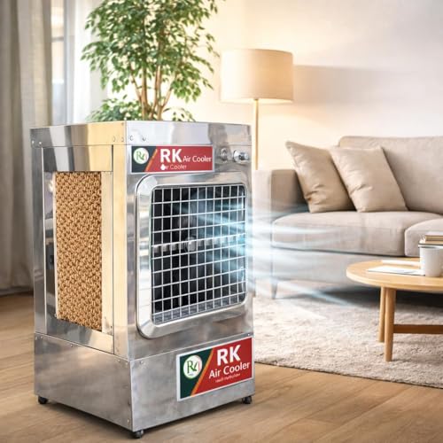 Image of Steel Air Cooler Heavy Duty Desert Air Cooler for Home & Shop | High Airflow Cooling with Honeycomb Pads | Energy Efficient Air Cooler (Silver Finish) (110 L)