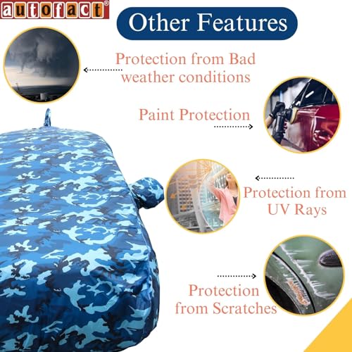 Image of Autofact 100% Waterproof Car Body Cover Compatible with Maruti Swift (2018 to 2023), with Mirror and Antenna Pockets,4x4 American Matty, Long Lasting Durable Material, Camouflage Airforce Look