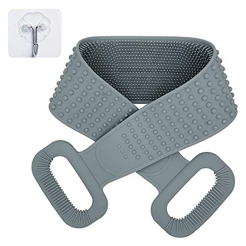 Silicone Back Scrubber for Shower,Exfoliating Back Scrubbing Strap,Two Sided Bath Body Brush Belt for Men Women Shower (Grey30")