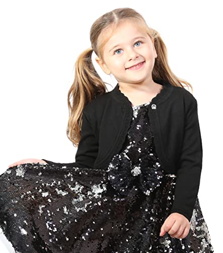 Lilax Little Girls' Knit Long Sleeve Button Closure Bolero Cardigan Shrug 9 Black #TOP2