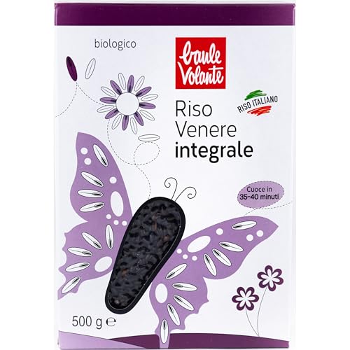 Baule Volante Riso Venere integrale biologico - Ricco di ferro e silicio - Riso nero ad alto contenuto di pigmento - Ideale per ricette pilaf e bollite - 500 g