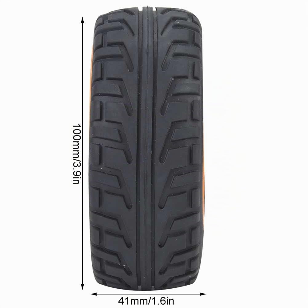 Pneus De Voiture RC, Pneu en Caoutchouc ABS 1/8 Roue Motif Pneu Miniatures avec Moyeux Course Camion Accessoires L'échelle Télécommandés sur Route Run Flating Touring Racing Car Jantes Orange