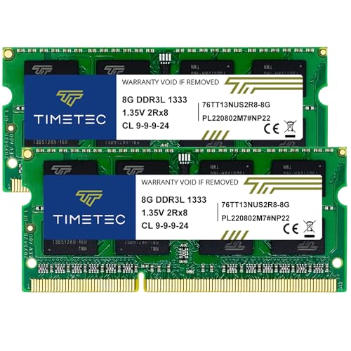 Timetec 16GB Kit(2x8GB) DDR3/DDR3L 1333MHz PC3 10600 Non ECC Unbuffered 1.35V CL9 2Rx8 Dual Rank 204 Pin SODIMM Laptop PC Memoria RAM Módulo Actualización