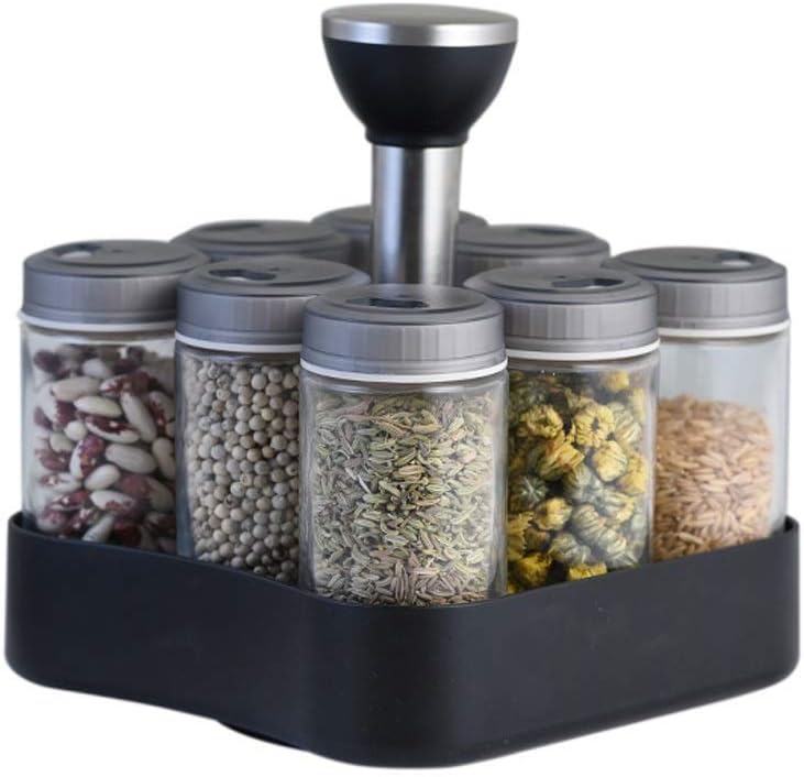 Rotated Spice Jar Organizer Rack Stainless Steel Glass Bottle Cruet Salt Pepper Storage Organizer Seasoning Box Kitchen Tool 8cs/ SetMug Holders Napkin Holders
