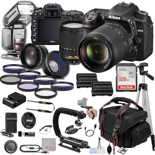 Nikon D7500 DSLR Camera with 18-140mm Lens 20MP, 128GB Memory, TTL Pro Flash, Filters, Lenses, Case, Tripod, Grip, and More – Pro Photo Bundle (38pc Bundle)