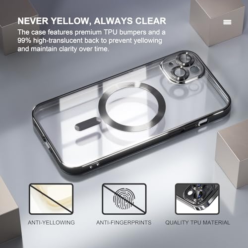 Image of Misea Magnetic for iPhone 15 Plus Case Compatible with MagSafe Black | [Never Yellowing] [Military Drop Protection] Full Camera Lens Protector Plating Soft Clear Phone Case for Women, Black