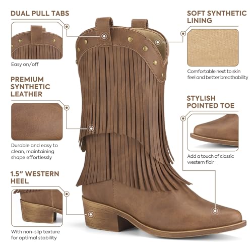 Rollda Girls Cowboy Boots with Tassel, Fringe Cowgirl Boots, Snip Toe, TPR Outsole, Kids Western Boots Stylish & Comfortable for All-Seasons, Toddler/Little Kid/Big Kid3